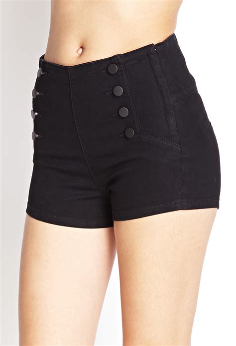 Lyst Forever High Waisted Matelot Denim Shorts In Black