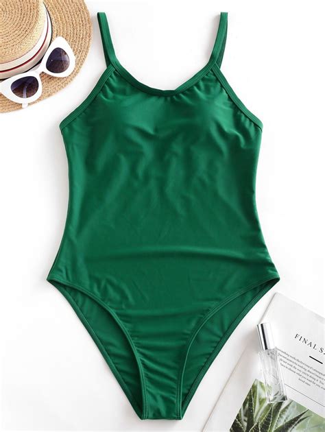 ZAFUL Solid Padded Plain One-piece Swimsuit MEDIUM SEA GREEN , #