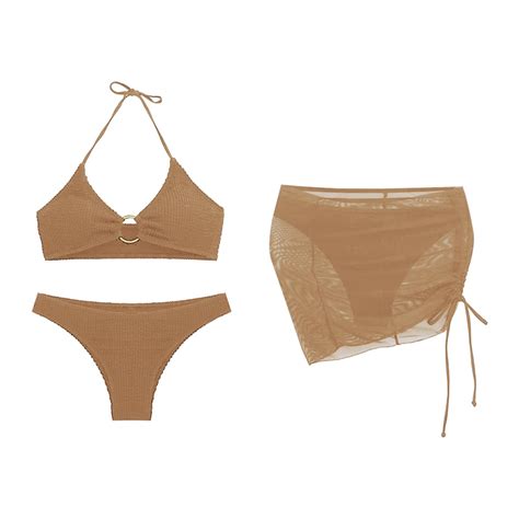 Towed Women High Waisted Bikini Sets With Sarong High Cut Swimsuit