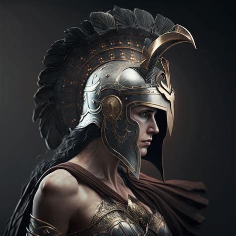 Premium Ai Image Athena With Helmet Over Face Bronze Ai Generative