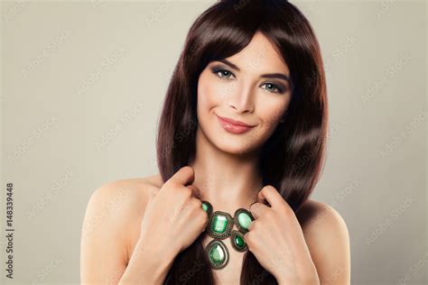 Brunette Woman With Perfect Hairstyle And Makeup Beautiful Model With