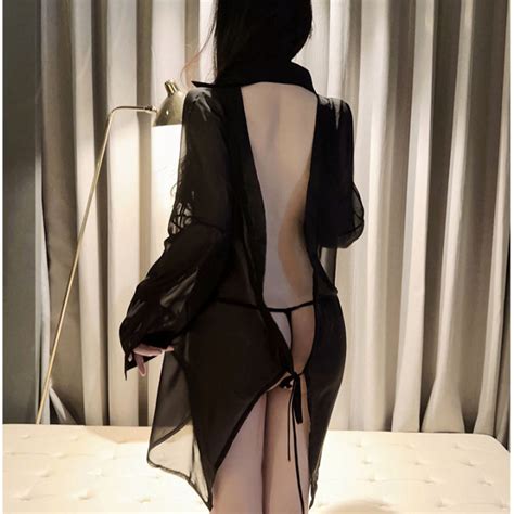 Fun Lingerie Women S Sexy Perspective Uniform Temptation Large Open Back Shirt Passionate