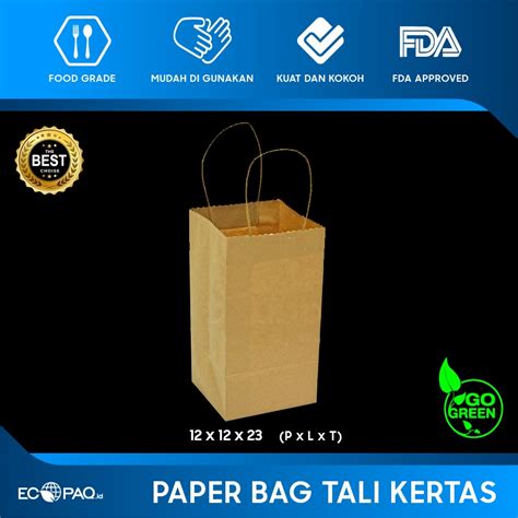 Jual Paper Bag Polos Paper Bag Tali Kertas 12x12x23 Cm COKLAT 24