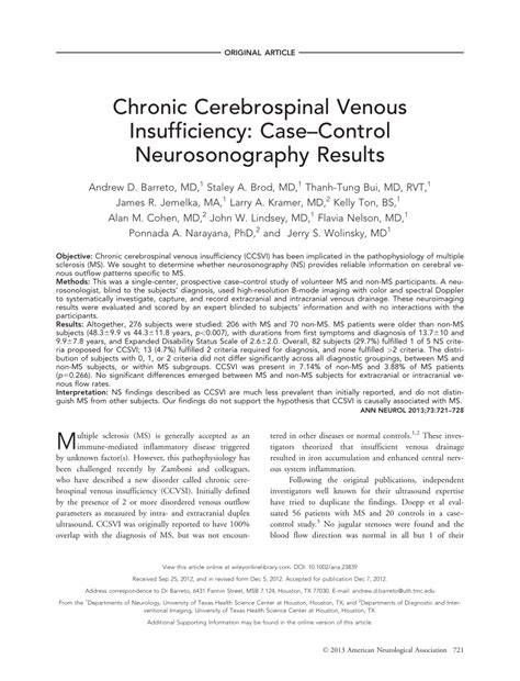 Pdf Chronic Cerebrospinal Venous Insufficiency Case Control Neurosonography Results