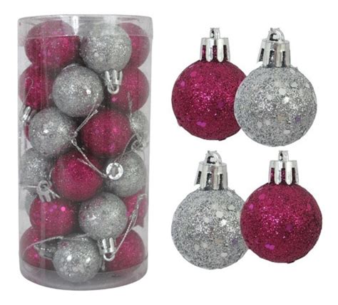 Esferas Navideñas Fiusha Y Plata Glitter Bote Con 30 Pzas MercadoLibre