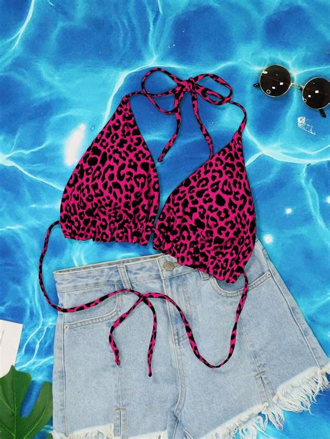 SHEIN Swim Curve Hơn In hoa Báo Dây Tam giác Bikini Top SHEIN