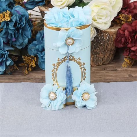 Great Gift Mevl T Gift Package Cylinder Box And Silvery Shawl Set Blue