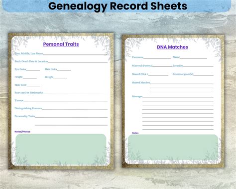 Genealogy Record Sheets Family Tree Research Ancestry Printable
