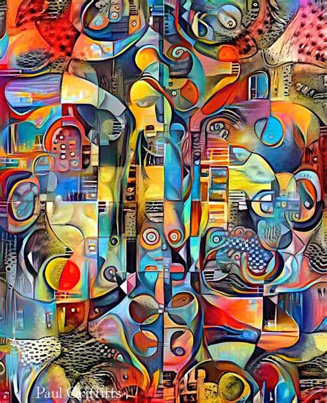 An Abstract Painting With Many Different Colors And Shapes