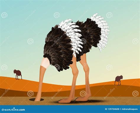 Ostrich with His Head in the Sand Stock Illustration - Illustration of