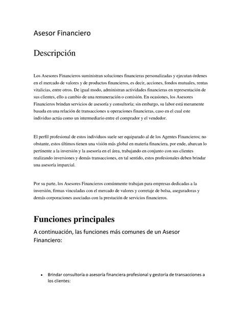 Asesor Financiero con éxito con un buen conocimiento en la carrera y