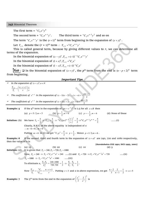 SOLUTION Iit Jee Maths Notes For Binomial Theorem Studypool