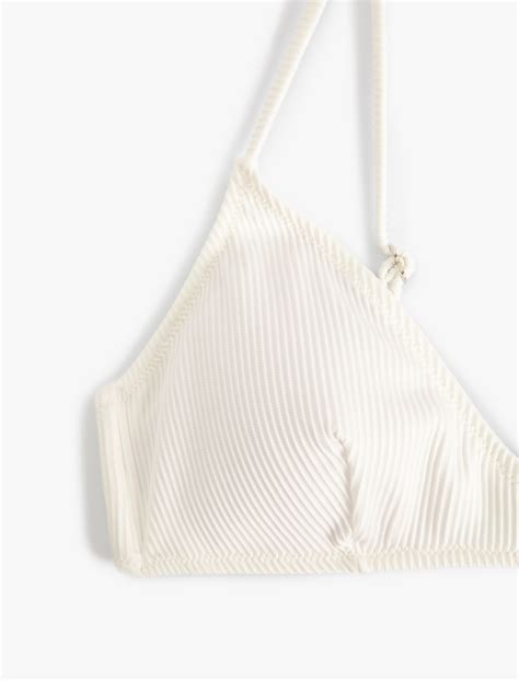 Ekru Kadın Bikini Üstü Fitilli V Yaka SAK MM Koton