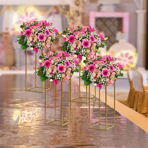 Mercer41 Cindel 4pcs Gold Flower Floor Stand Metal Column Flower Stand
