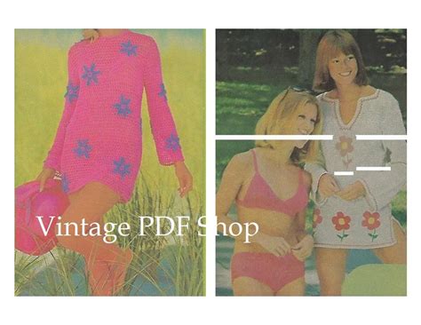 Vintage Crochet Bikini Bathing Swimsuit And Two Beach Cover Ups Patterns Sz Instant