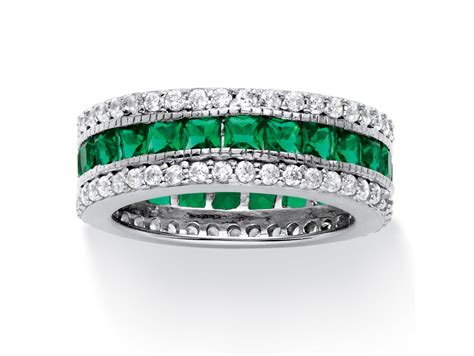 Platinum Over Sterling Silver Emerald Cut Cubic Zirconia Triple Row