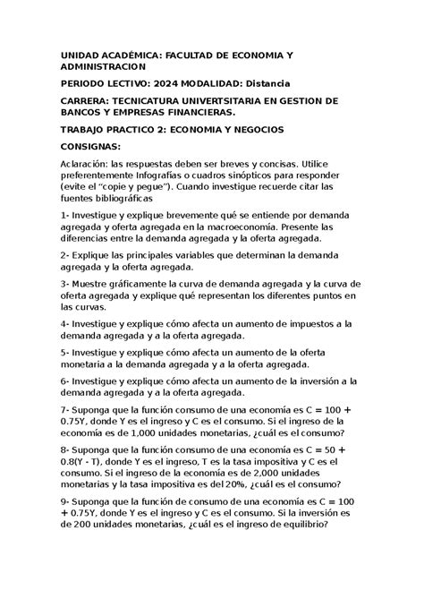 TP 2 Economia Y Negocios UNIDAD ACADÉMICA FACULTAD DE ECONOMIA Y