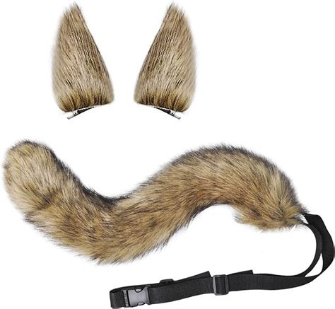 Faux Fur Fox Tail And Clip Ears Set For Halloween Christmas