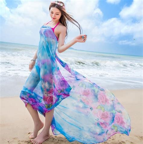 Beach Bikini Shawl Floral Scarf Silk Tulle Bohemian Dresses Sexy Beach Swimwear For Women