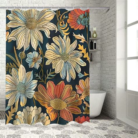 Bciig Vintage Boho Retro Bohemian Floral Sunflower Shower Curtain For