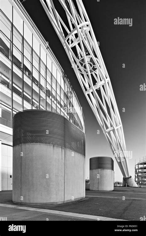 The Steel arch of Wembley stadium known as the 'Wembley arch' supports ...