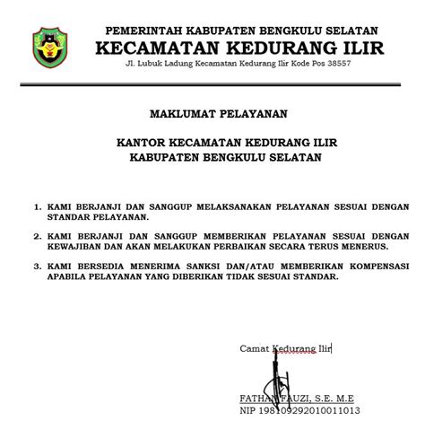 Surat Rekomendasi Pembuatan Ktp Kecamatan Kedurang Ilir