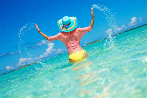 Woman In Bikini Having Fun On The Beach In Exuma Bahamas Stock Photo Image Of Destinations