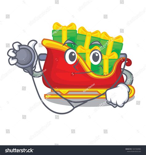 Doctor Santa Sleigh Piles Presents Cartoon Stock Vector (Royalty Free