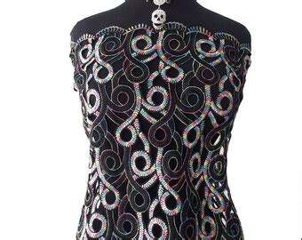 Beige Skin Color Nude Bridal Beaded Lace Fabric Beaded Tulle