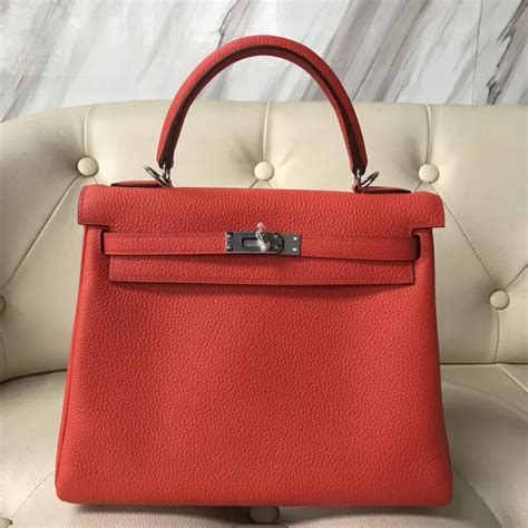 爱马仕kelly凯莉包 Hermes 9J火焰橙 Kelly 25cm Togo 御用小牛皮 银扣 Hermès Birkin kelly