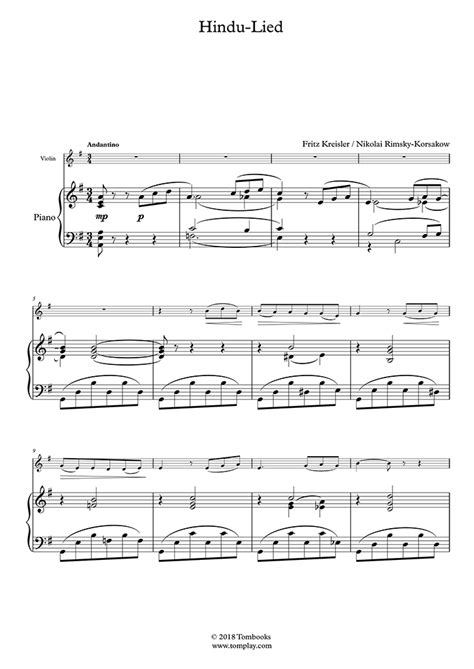 Free Sheet Music Rimsky Korsakov Nikolai Song Of India Piano Solo