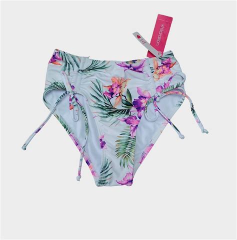 Juniors Cheeky High Waist Cinched Bikini Bottom Xhilaration White Floral Xs For Sale Online Ebay
