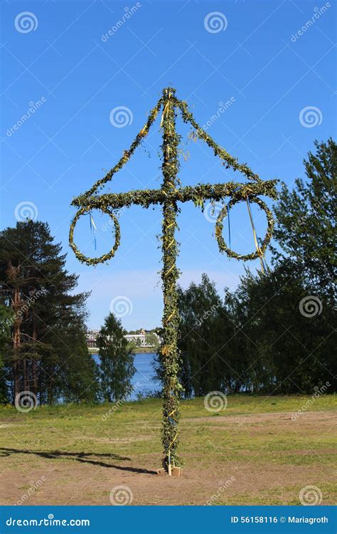 Swedish Maypole Used On Midsummer Or Midsommar In Sun Set Light