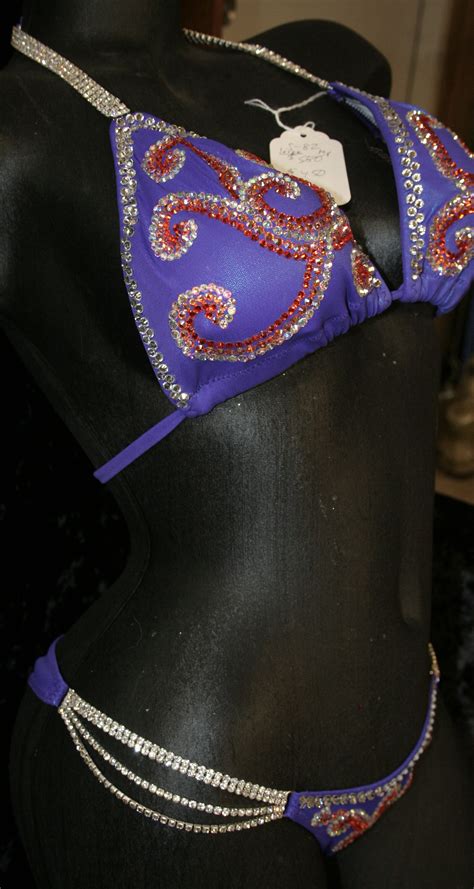 Style 1039 Purple Competition Bikini With Rhinestone Connectors And Swirl Design Vandella Costumes