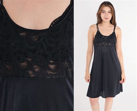 Y K Black Sheer Lace Slip Dress Lingerie Nightgown Mini Dress Vintage S Spaghetti Strap Sleep