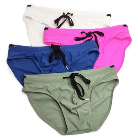 Mizok Mens Briefs Swimming Trunks Sexy Bikini Drawstring Swimsuit All Four Colors Pc