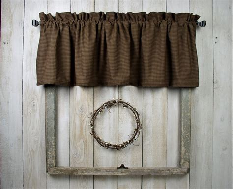 Brown And Tan Plaid Homespun Valances Tiers And Runners Country