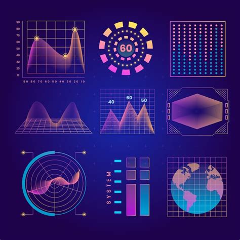 Premium Vector Retro Futuristic Data Visualization Elements Collection