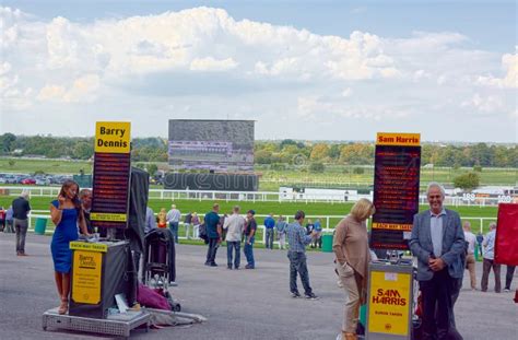 On Course Uk Horse Racing Bookmakers Sandown Park Uk Editorial Photo