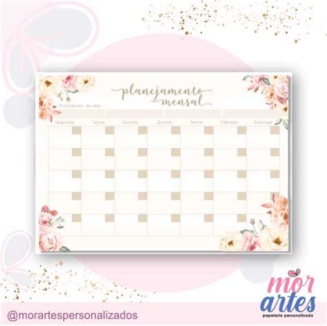 Desk Planner Mensal Floral Pastel Morartes Papelaria Pesonalizada