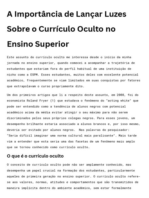 O Currículo No Ensino Superior Deve Ser Entendido Como - Curriculo Oculto No Ensino Superior | PDF | Saúde mental