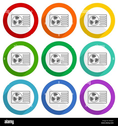 Heat Pump Vector Icons Set Of Colorful Flat Design Buttons For