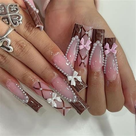 Amazon Pcs Nude Press On Nails Long Square Yefiuo Cute Fake