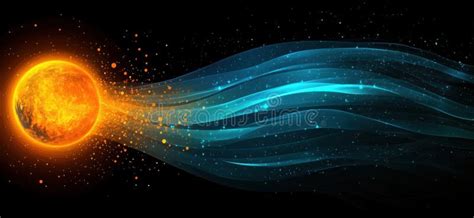 Sun Emitting Vibrant Energy Waves, Bright Orange Sun with Flowing Blue ...