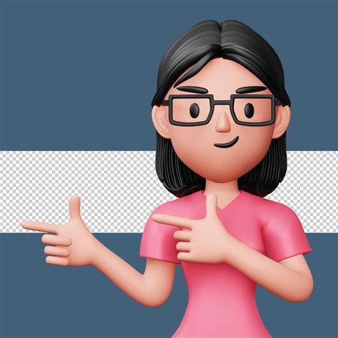 Mujer emocionada feliz que señala al lado representación 3d del