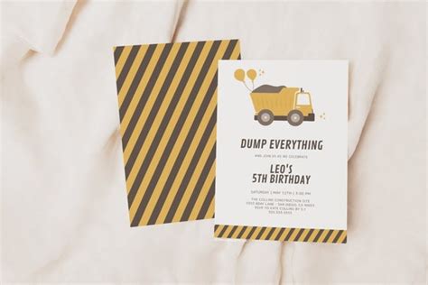 Dump Truck Birthday Invitation Template Construction Theme - Etsy