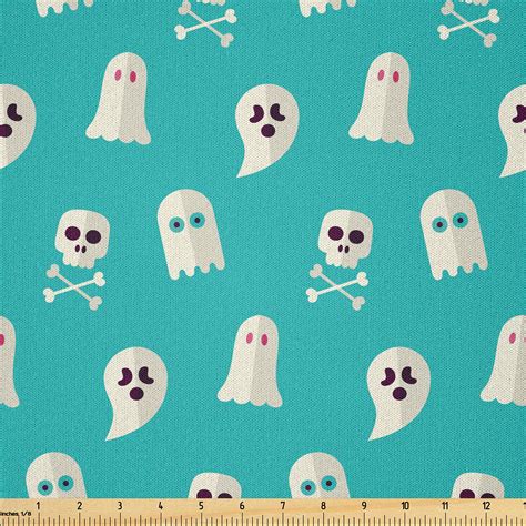 Ambesonne Ghost Fabric By The Yard Microfiber Scary Spirits Skulls