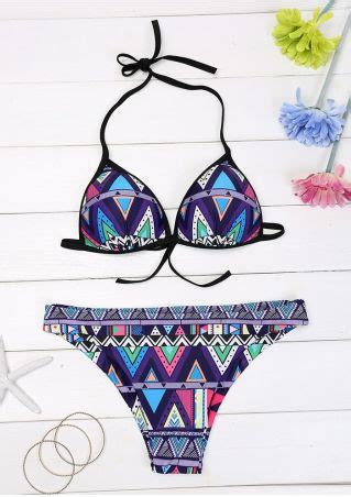 Geometric Printed Halter Sexy Bikini Set Bellelily