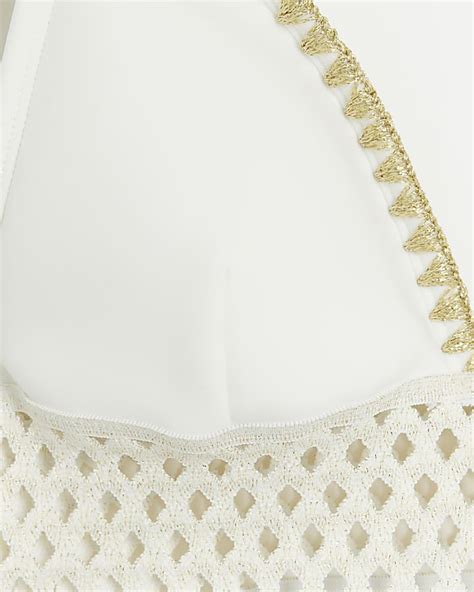 White Frill Elastic Bikini Top River Island