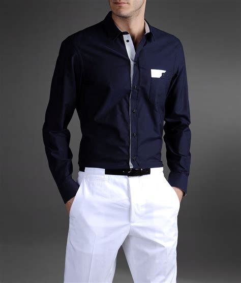 Lyst Emporio Armani Regular Fit Shirt In Oxford Cotton In Blue For Men